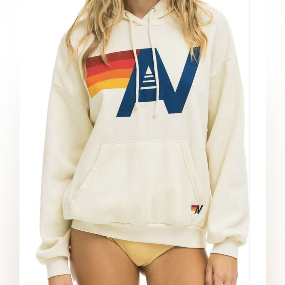 Aviator Nation Logo Pullover Hoodie in Vintage White